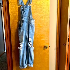 Wide legged ripped up overalls- never been worn